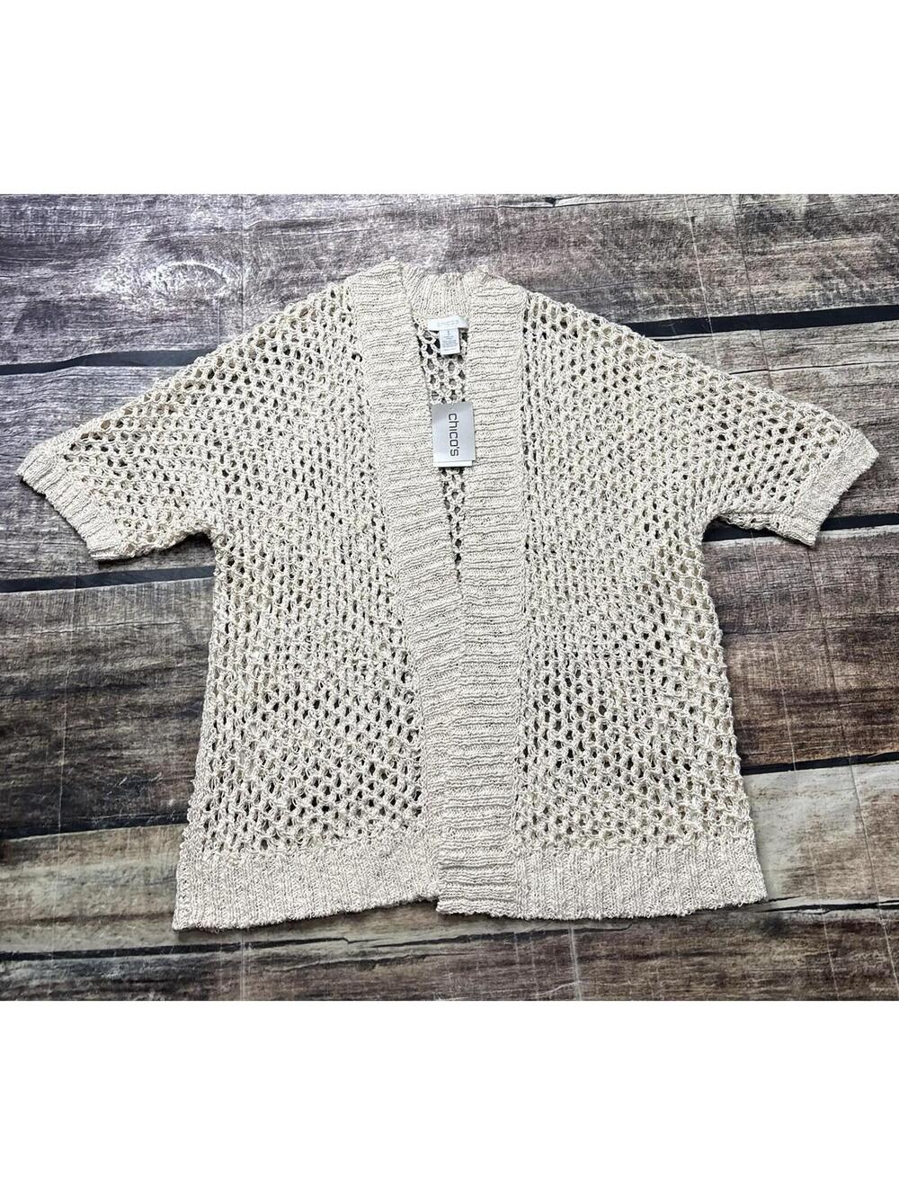 Chicos Cardigan Sweater Womens 1 Medium Crochet Metallic